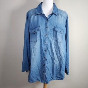 Torrid Denim Button Down Shirt Womens 2X Blue Pockets Western Cowgirl Country